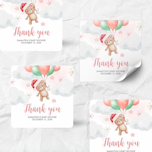 Pegatina Cuadrada Santa Baby Shower (Santa Baby Bear Baby Shower Sticker)