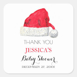 Pegatina Cuadrada Santa Baby Shower Red Cute simple Gracias
