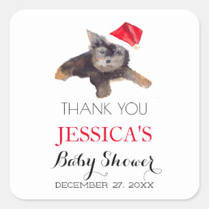 Pegatina Cuadrada Santa Baby Shower Red Cute simple Gracias