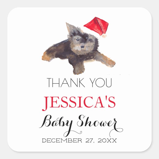 Pegatina Cuadrada Santa Baby Shower Red Cute simple Gracias (Anverso)