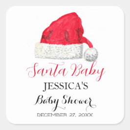 Pegatina Cuadrada Santa Baby Shower Red Cute simple Gracias