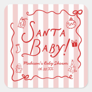 Pegatina Cuadrada ¡Santa Bebé! Caprichoso Shower de Navidad para Beb
