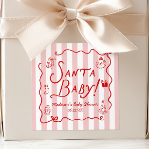 Pegatina Cuadrada ¡Santa Bebé! Caprichoso Shower de Navidad para Beb
