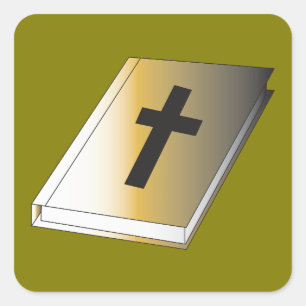 Pegatina Cuadrada Santa Biblia dorada con cruz negra religiosa
