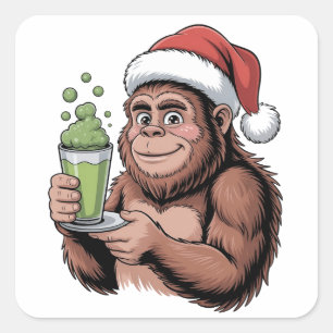 Pegatina Cuadrada Santa Bigfoot Divertido Sasquatch Divertido Sosten