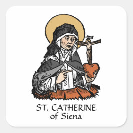 Pegatina Cuadrada Santa Catalina de Siena con el corazón crucifijo