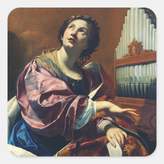 Pegatina Cuadrada Santa Cecilia por Simon Vouet Arte Decorativo Músi (Anverso)