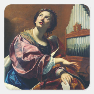 Pegatina Cuadrada Santa Cecilia por Simon Vouet Decoración Musical d