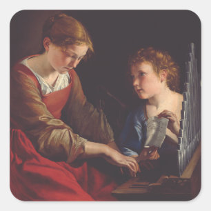 Pegatina Cuadrada Santa Cecilia y un ángel de Orazio Gentileschi