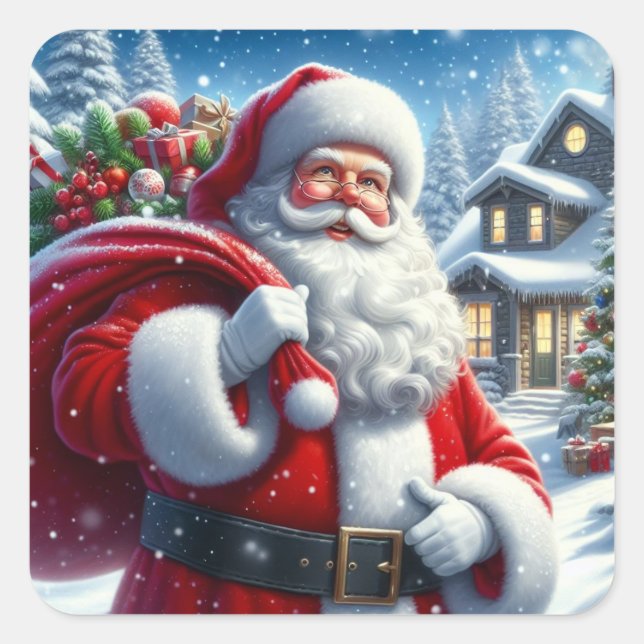 Pegatina Cuadrada Santa Claus (Anverso)