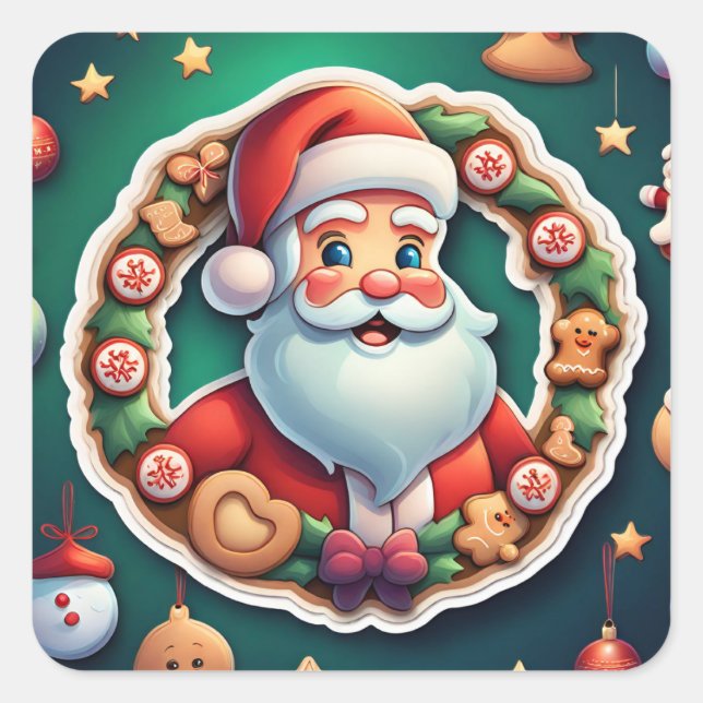Pegatina Cuadrada Santa Claus (Anverso)