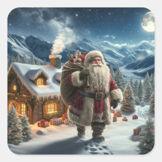Pegatina Cuadrada Santa Claus