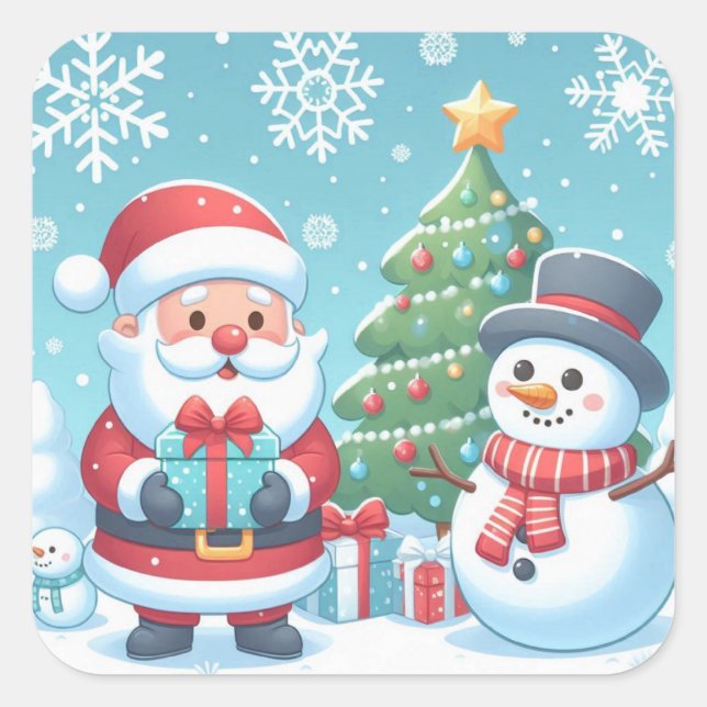 Pegatina Cuadrada Santa Claus (Anverso)