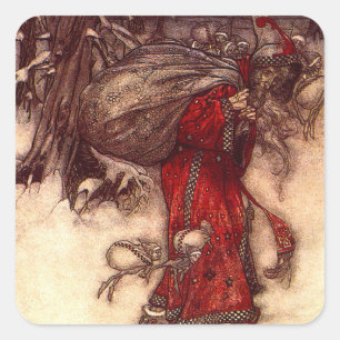 Pegatina Cuadrada Santa Claus Arthur Rackham