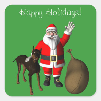 Pegatina Cuadrada Santa Claus con Doberman Pinscher