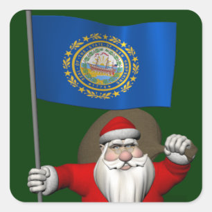 Pegatina Cuadrada Santa Claus Con El Diseño De Nuevo Hampshire