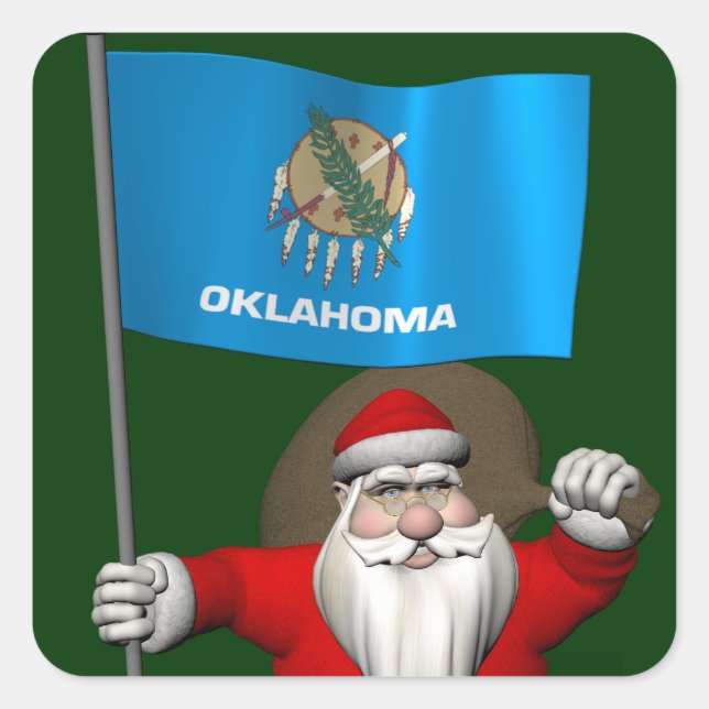 Pegatina Cuadrada Santa Claus Con El Diseño De Oklahoma (Anverso)