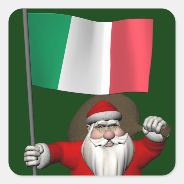 Pegatina Cuadrada Santa Claus Con El Fin De Italia (Anverso)