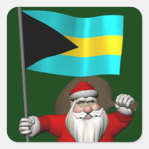 Pegatina Cuadrada Santa Claus Con El Fin De Las Bahamas