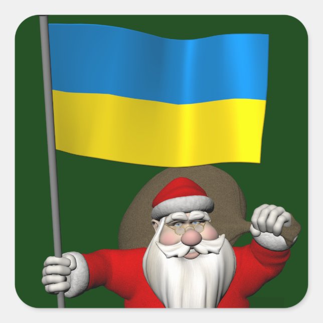 Pegatina Cuadrada Santa Claus Con El Fin De Ucrania (Anverso)