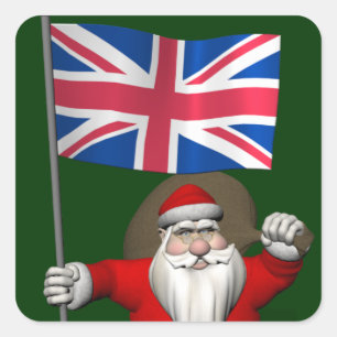 Pegatina Cuadrada Santa Claus con el fin del Reino Unido