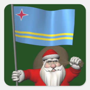 Pegatina Cuadrada Santa Claus Con El Firme De Aruba