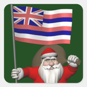 Pegatina Cuadrada Santa Claus Con El Firme De Hawaii