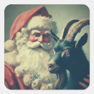 Pegatina Cuadrada Santa Claus con Goat Retro Black Phillip