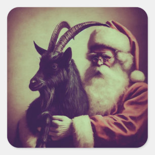 Pegatina Cuadrada Santa Claus con Goat Retro Black Phillip
