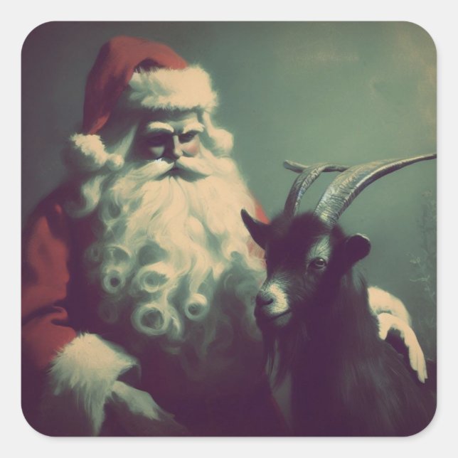 Pegatina Cuadrada Santa Claus con Goat Retro Black Phillip (Anverso)
