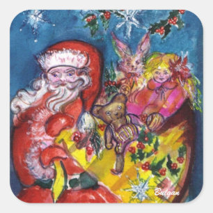 PEGATINA CUADRADA SANTA CLAUS CON REGALOS
