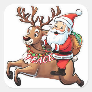 Pegatina Cuadrada Santa Claus con regalos de paz