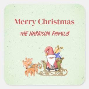 Pegatina Cuadrada Santa Claus con Sleigh y el reno personalizado
