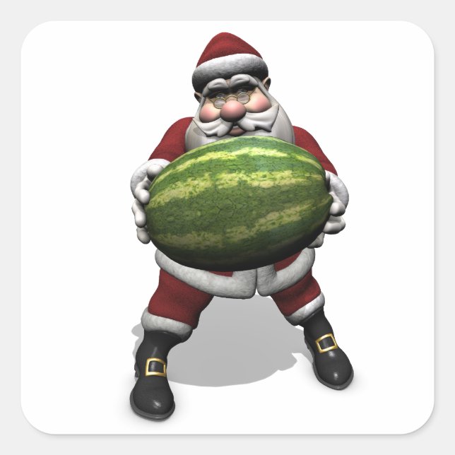 Pegatina Cuadrada Santa Claus con una inmensa sandía (Anverso)