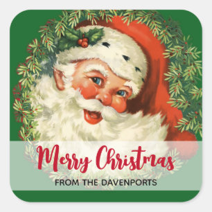 Pegatina Cuadrada Santa Claus de época con Navidades de guirnaldas d