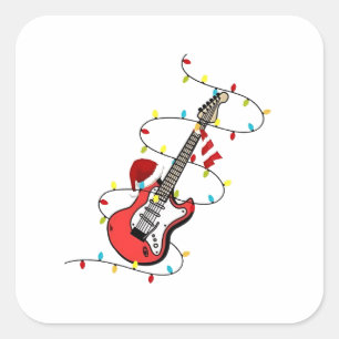 Pegatina Cuadrada Santa Claus de Guitarra Eléctrica Música Amante de