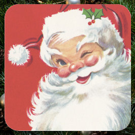 Pegatina Cuadrada Santa Claus de Navidad vintage, alegre y guiñando