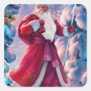 Pegatina Cuadrada Santa Claus en el bosque