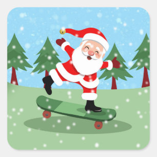 Pegatina Cuadrada Santa claus en patineta