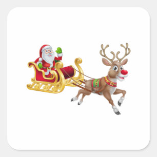 Pegatina Cuadrada Santa Claus en trineo