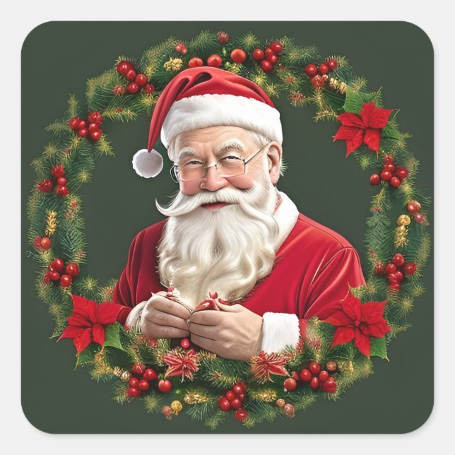 Pegatina Cuadrada Santa Claus en una guerra festiva (Anverso)