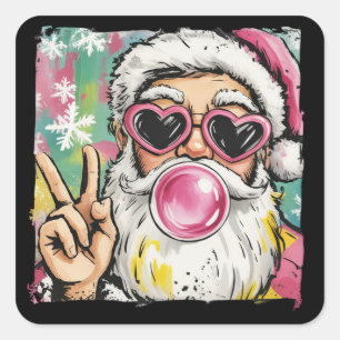 Pegatina Cuadrada Santa Claus Glitter Coquette Navidad Femenina Lind