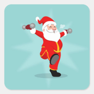 Pegatina Cuadrada Santa Claus haciendo ejercicios de fitness