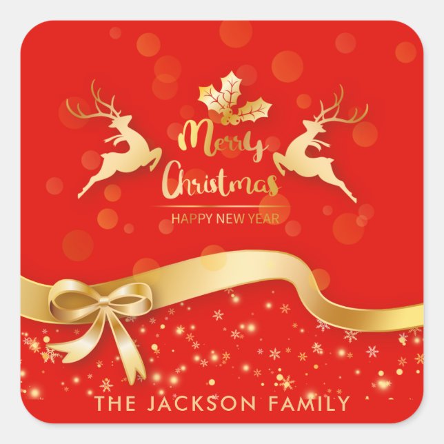 Pegatina Cuadrada Santa Claus, la vieja vieja estrella de los renos  (Anverso)