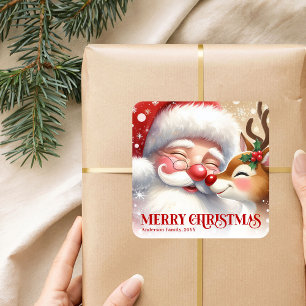 Pegatina Cuadrada Santa Claus Mágico Rudolph Navidad Personalizada p