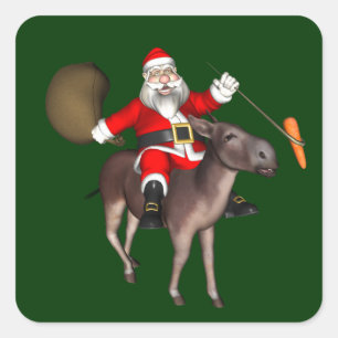 Pegatina Cuadrada Santa Claus montando en burro