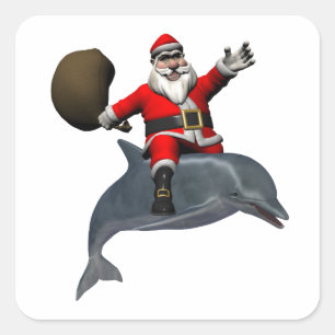 Pegatina Cuadrada Santa Claus Riding On Dolphin