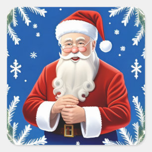 Pegatina Cuadrada 🎄 Santa Claus sonriente Alegría ❄️ Navideño Festi