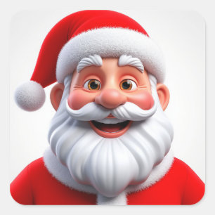 Pegatina Cuadrada Santa Claus sonriente de Navidad con sombrero rojo