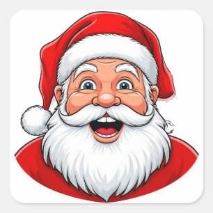 Pegatina Cuadrada Santa Claus sonriente de Navidad con sombrero rojo